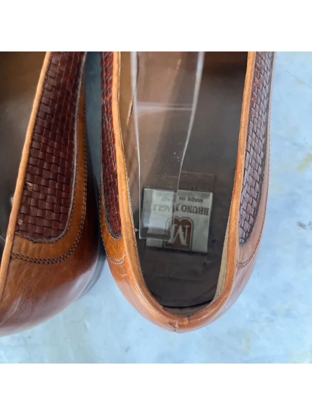 Bruno Magli Mens Size 9.5M Shoes Brown Leather Woven Comfort Moc Penny Loafers